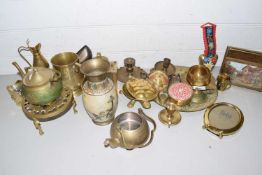 Mixed Lot: Various brass wares to include tankard, vases, cow bell, etc