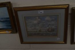 Ships at sea, reproduction print, glazed and framed