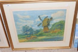 View of a windmill, Wimbledon, watercolour, indistinctly signed, glazed and framed
