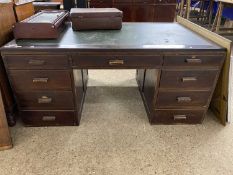 Vintage 20th Century military style twin pedestal office desk, 152cm wide