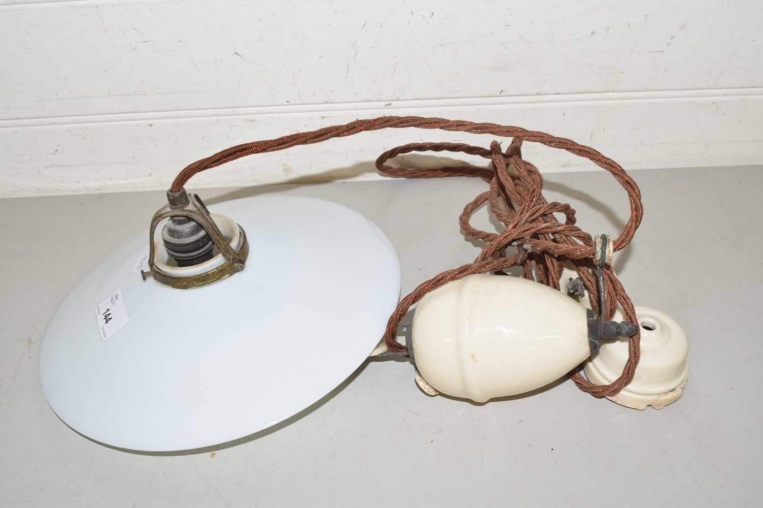 Vintage rise and fall light fitting with milk glass shade