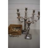 Pair of large silver plated candleabra together with a quantity of assorted cutlery