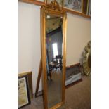 Modern gilt framed cheval mirror, 180cm high