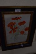 Poppies in a vase, watercolour on paper, framed