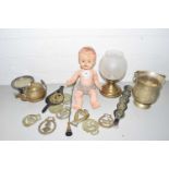 Mixed Lot: Vintage doll together with a range of assorted horse brasses and other mixed items