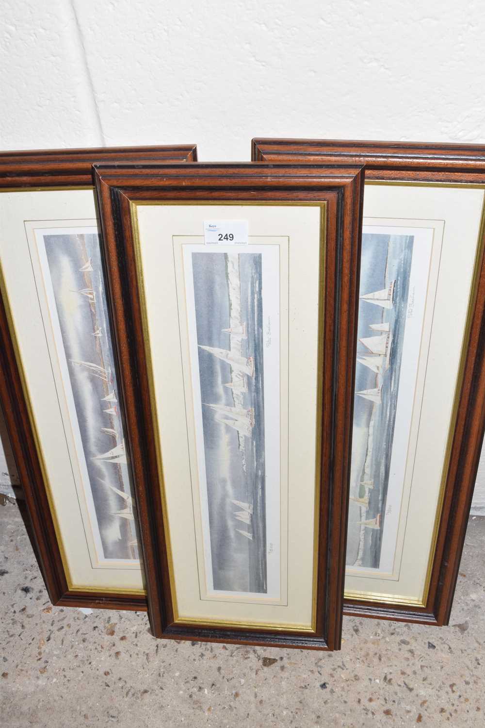 Trio of reproduction prints of yachts at sea by Peter Basham, framed and glazed