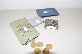 Vintage powder compact and various assorted coinage