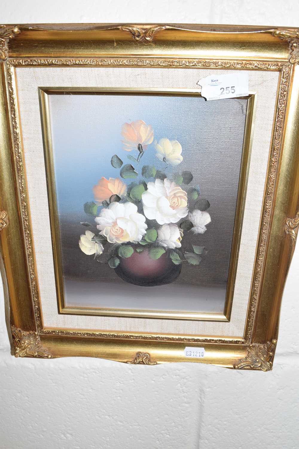 Floral still life, oil on canvas in modern gilt frame