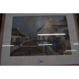 Continental street scene, by R Wintz, reproduction print, glazed and framed