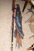Mixed Lot: Various fishing rods to include bamboo and carbon fibre examples