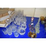 Mixed Lot: Vintage spirit decanters and glasses, ashtray, trinket boxes etc