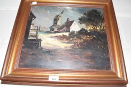 Landscape of a windmill with stormy skies, oil on canvas, framed