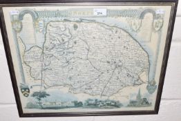 Reproduction map of Norfolk, framed and glazed