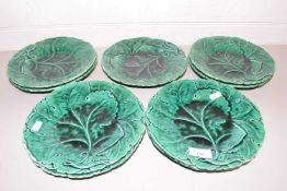 Quantity of Minton Victorian green glaze leaf plates