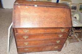 Georgian oak and mahogany cross banded bureau with four drawer base