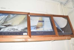 Three photographic prints of nautical scenes, glazed with pine frames