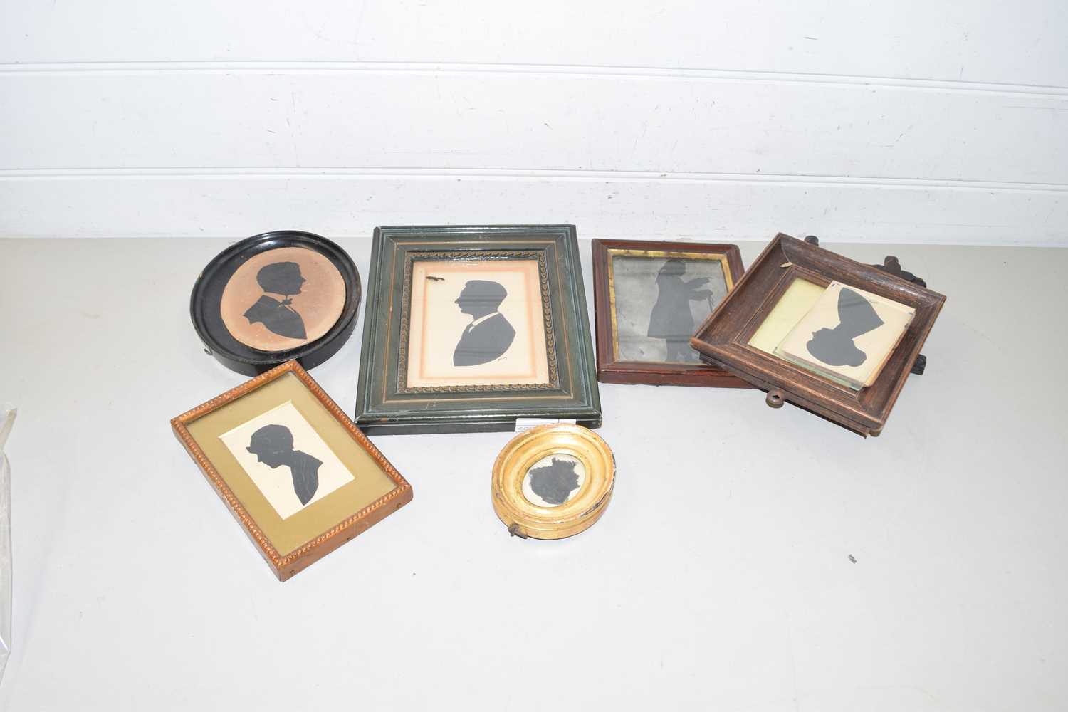 Collection of various small framed silhouette pictures and others