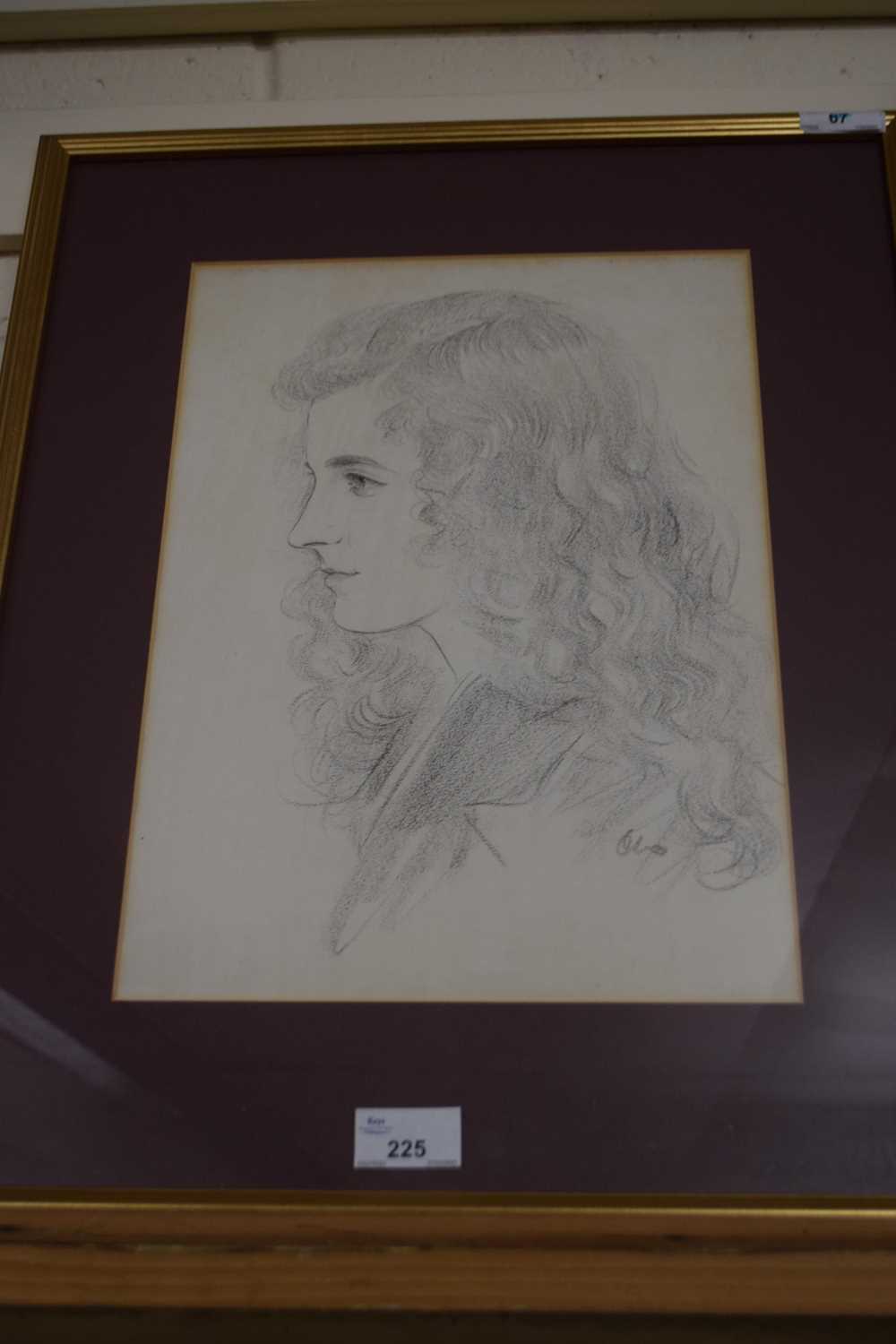 British School, contemporary, side profile portrait of a lady, graphite on paper, indistinctly