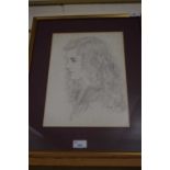 British School, contemporary, side profile portrait of a lady, graphite on paper, indistinctly