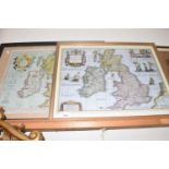 Two reproduction maps of The British Isles together with another, framed and glazed