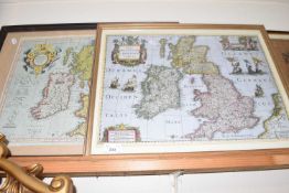 Two reproduction maps of The British Isles together with another, framed and glazed