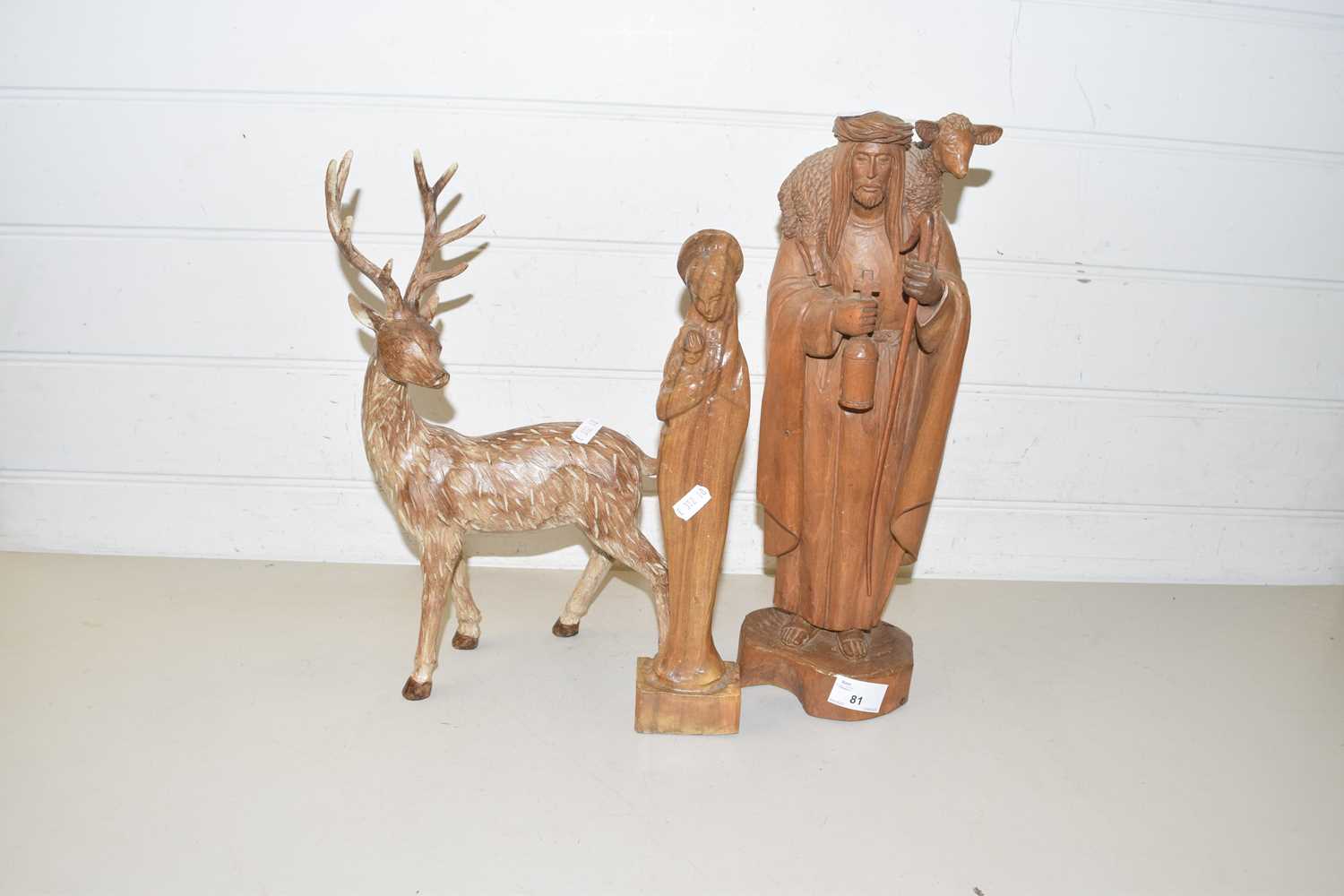 Mixed Lot: Carved wooden model of Christ together with further model of the Virgin Mary and a