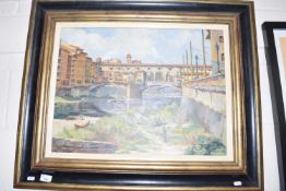 Continental river scene, indistinctly signed, oil on canvas, framed