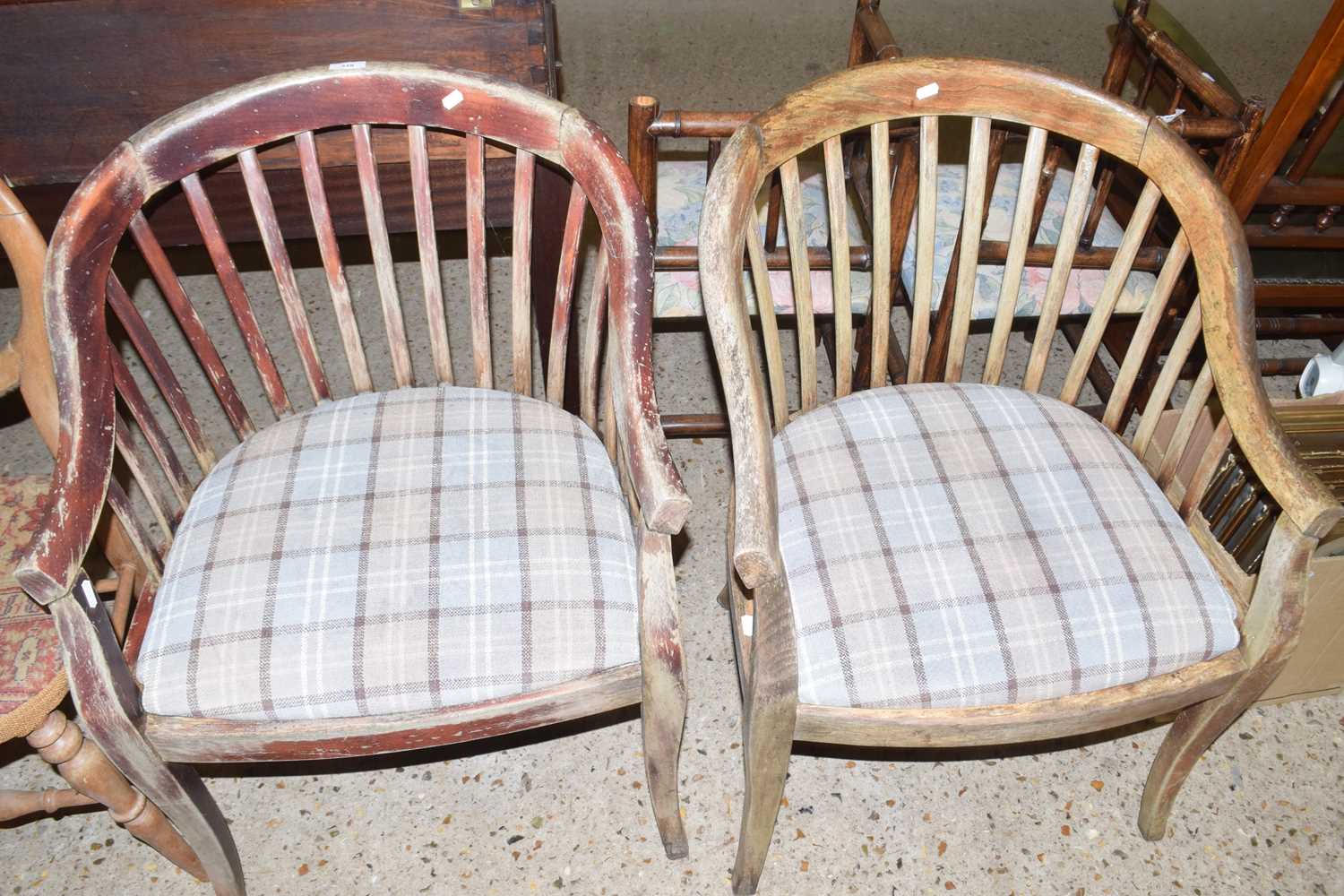 Pair of vintage bow back armchairs