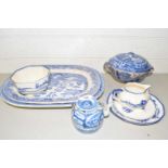 Quantity of various blue and white china wares to include willow pattern plates, Royal Doulton