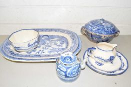 Quantity of various blue and white china wares to include willow pattern plates, Royal Doulton