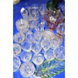 Mixed Lot: Various drinking glasses, glass vases, leaf formed dish etc