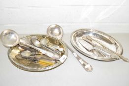Mixed lot comprising a silver plated serving dish together with various assorted cutlery