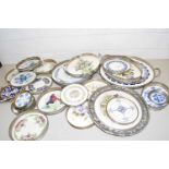 Mixed Lot: Continental porcelain and metal mounted serving trays, coasters and other similar items