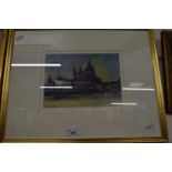 Continental early morning market scene, signed David Carr, glazed and framed