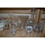 Quantity of mixed glass ware to include a decanter, rummers, vases etc