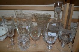 Quantity of mixed glass ware to include a decanter, rummers, vases etc