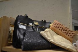 Madalu black leather handbag and four others