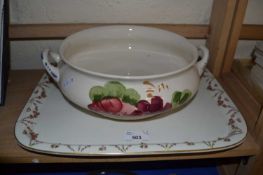 A Crescent & Sons rectangular floral and gilt decorated tray together with a planter