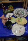 Quantity of mixed ceramics to include Nat West pig, decorative plates, a Staffordshire style hunting