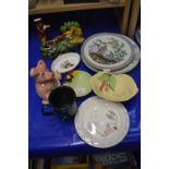 Quantity of mixed ceramics to include Nat West pig, decorative plates, a Staffordshire style hunting