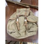 Vintage French army canvas and leather trim back pack - circa nid 20th century