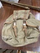 Vintage French army canvas and leather trim back pack - circa nid 20th century