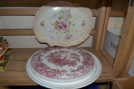 A Wedgwood serving platter, another by Spode and another with floral decoration