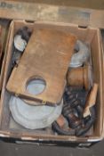 Box of assorted wooden workshop contents