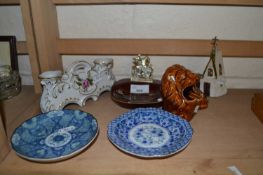 Mixed lot to include Dresden candlestick, pottery lion etc