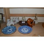 Mixed lot to include Dresden candlestick, pottery lion etc