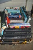 Box of assorted hardback reference books to include Dictionary, Readers Digest Library of Modern