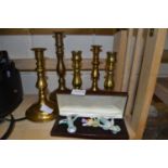 Six brass candlesticks