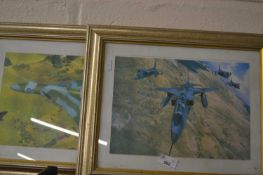 Two modern aeroplane pictures, glazed with gilt frames