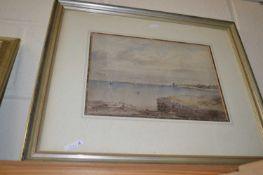 Harbour scene, watercolour? glazed in modern gilt frame